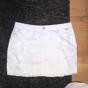 White Distressed Denim Mini Skirt-NWT